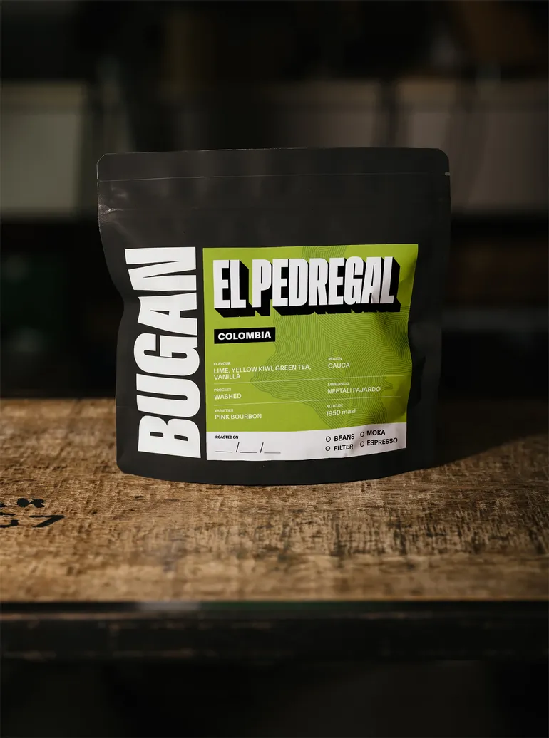 Bag of El Pedregal coffee from Bugan Coffee Lab